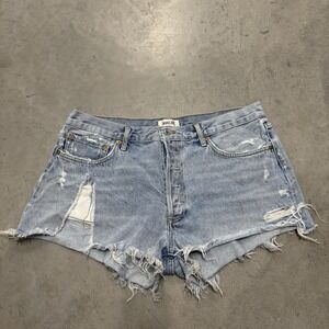 Agolde Women's Button Fly Parker Jean Shorts Sz 32 Blue Denim Cut Off Distressed